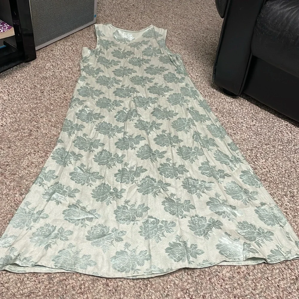 Vintage 90s satin flower on matte back maxi dress with button front - Picture 9 of 9